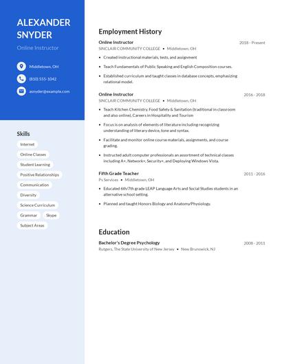 Online Instructor Resume