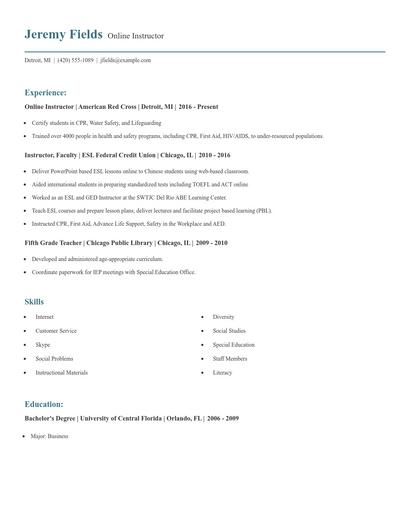 Online Instructor Resume