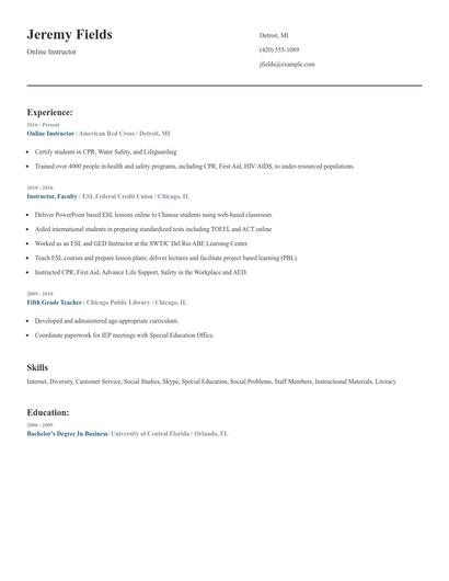 Online Instructor Resume