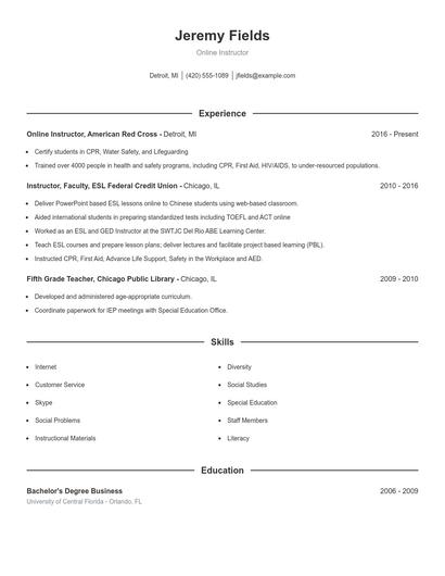 Online Instructor Resume