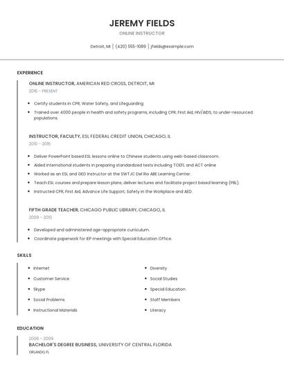 Online Instructor Resume