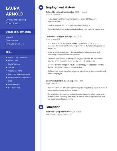 Online Marketing Coordinator Resume
