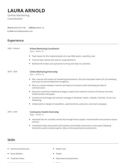 Online Marketing Coordinator Resume