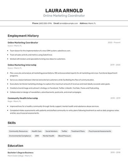 Online Marketing Coordinator Resume
