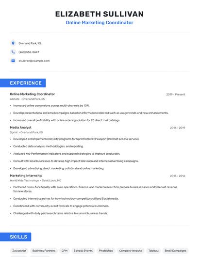 Online Marketing Coordinator Resume