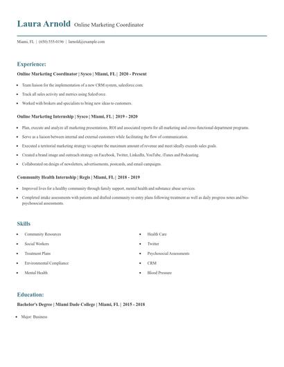 Online Marketing Coordinator Resume