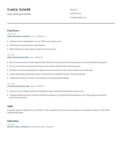 Online Marketing Coordinator Resume