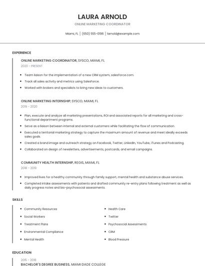 Online Marketing Coordinator Resume
