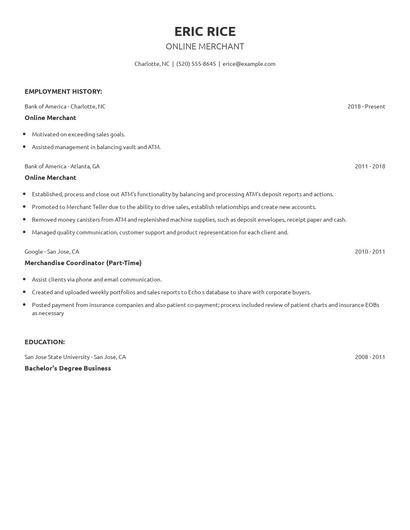 Online Merchant Resume