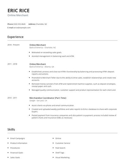 Online Merchant Resume