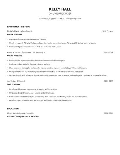 Online Producer Resume
