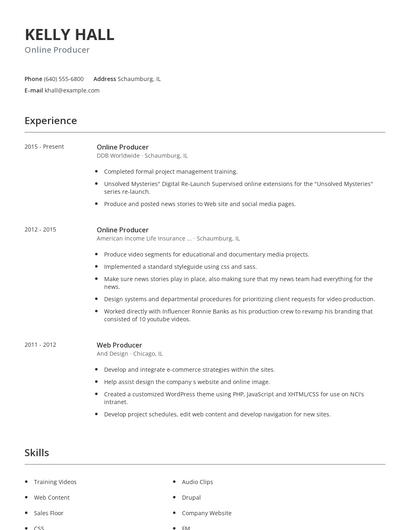 Online Producer Resume