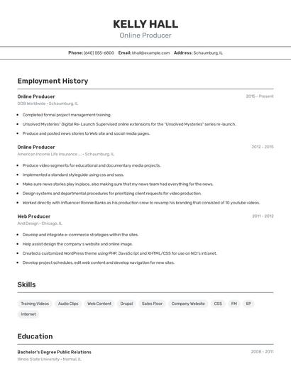 Online Producer Resume