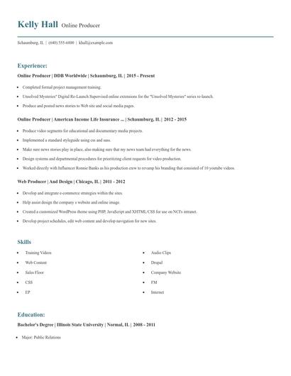 Online Producer Resume