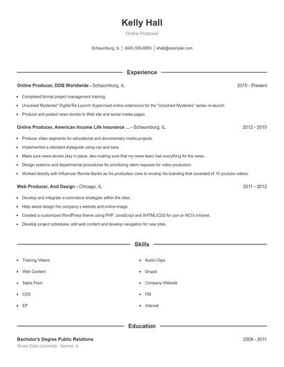 Online Producer Resume