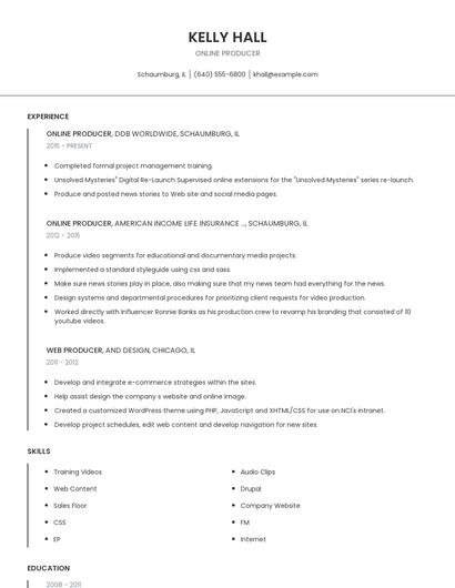 Online Producer Resume