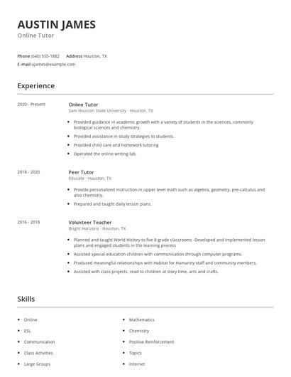 Online Tutor Resume