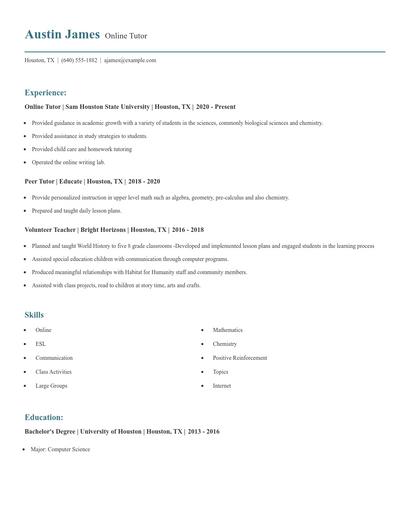 Online Tutor Resume