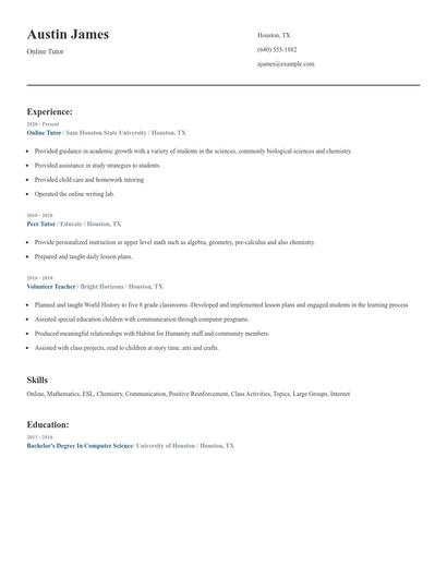 Online Tutor Resume