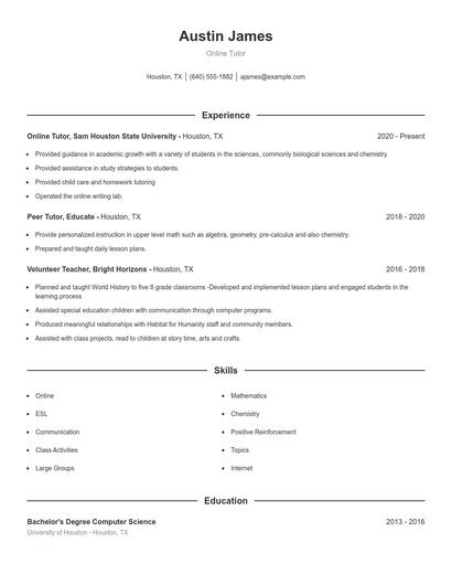 Online Tutor Resume