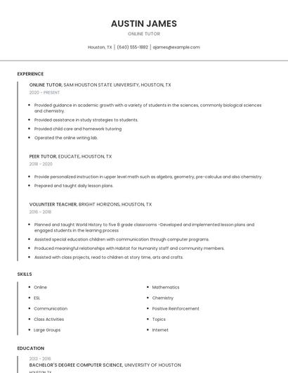 Online Tutor Resume