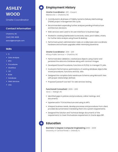 Onsite Coordinator Resume