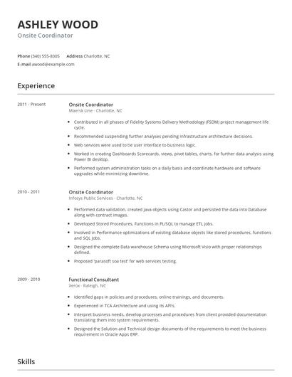 Onsite Coordinator Resume