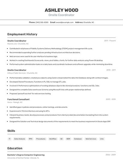 Onsite Coordinator Resume