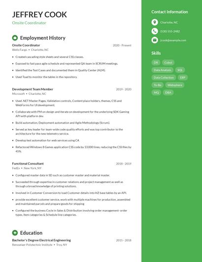 Onsite Coordinator Resume