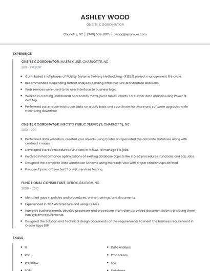 Onsite Coordinator Resume