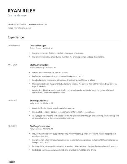 Onsite Manager Resume