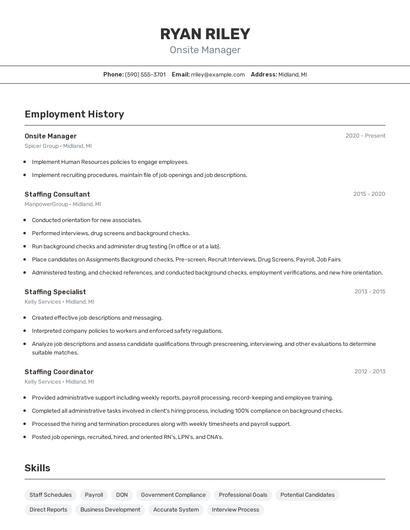Onsite Manager Resume