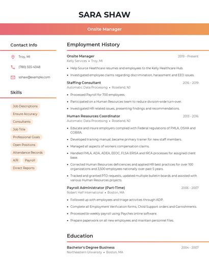 Onsite Manager Resume