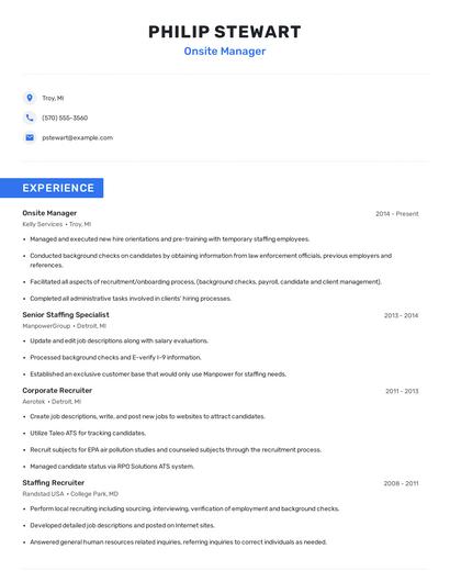 Onsite Manager Resume