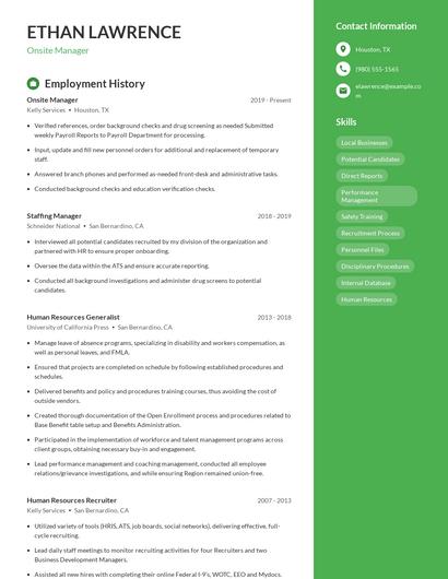 Onsite Manager Resume