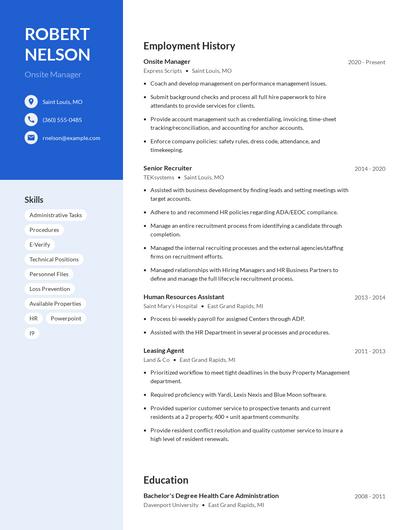 Onsite Manager Resume