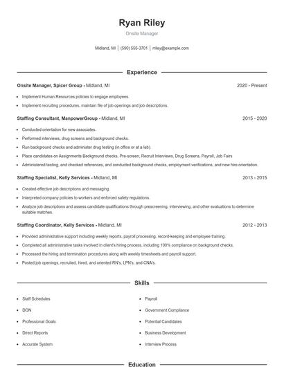 Onsite Manager Resume