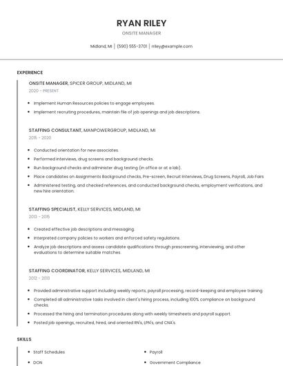 Onsite Manager Resume