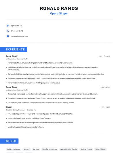Opera Singer Resume