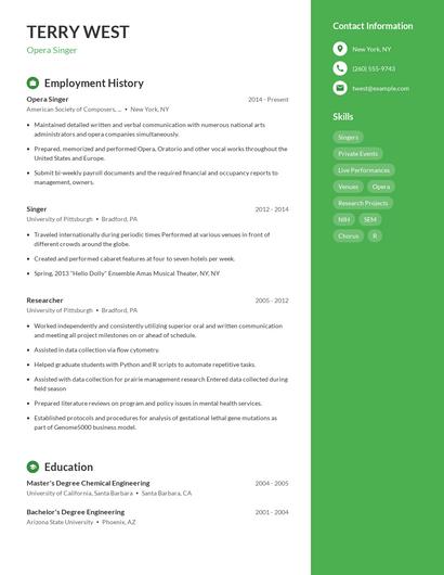 Opera Singer Resume