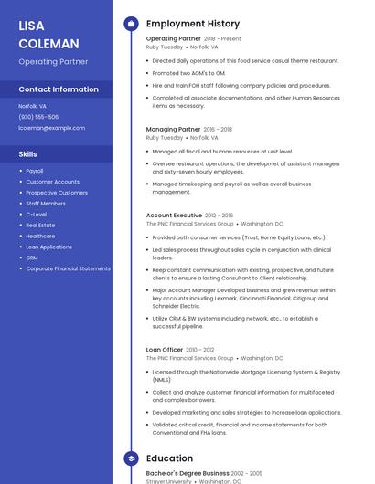 Operating Partner Resume