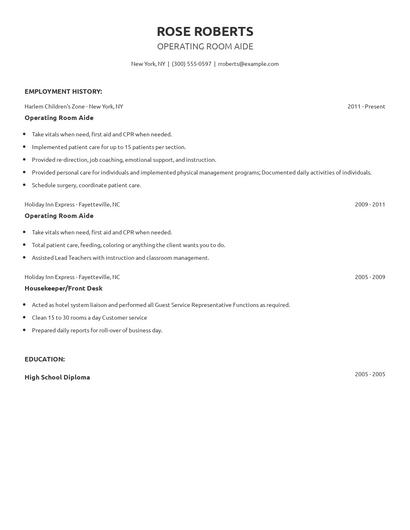 Operating Room Aide Resume