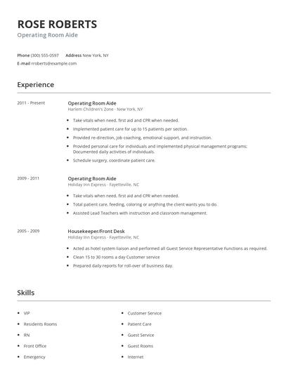 Operating Room Aide Resume