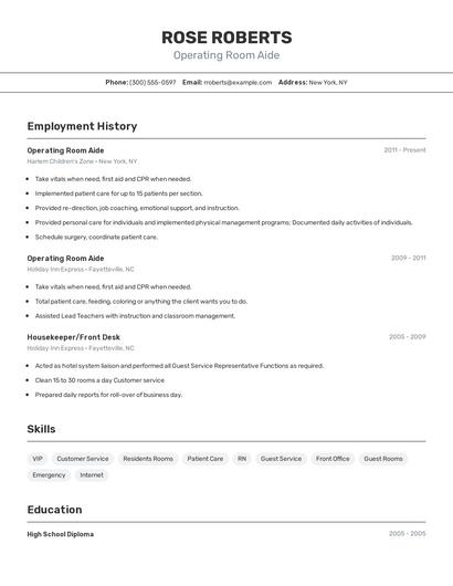 Operating Room Aide Resume