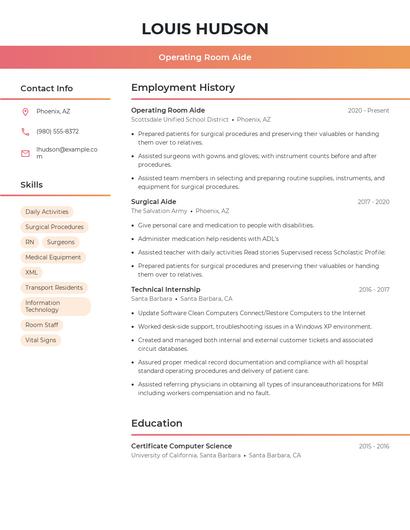 Operating Room Aide Resume