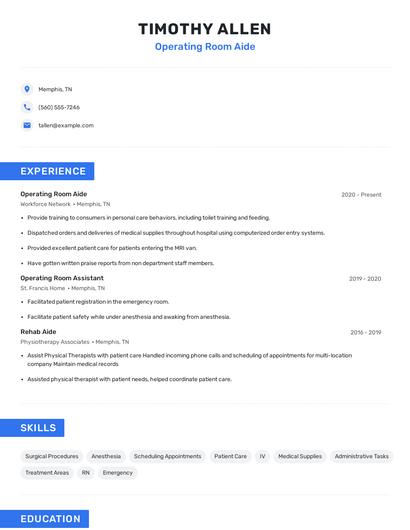 Operating Room Aide Resume