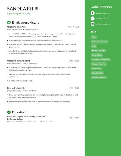 Operating Room Aide Resume