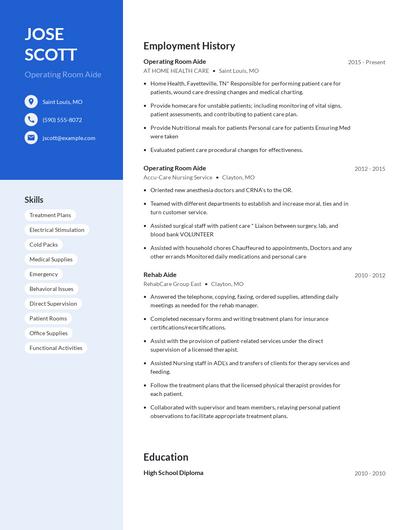 Operating Room Aide Resume