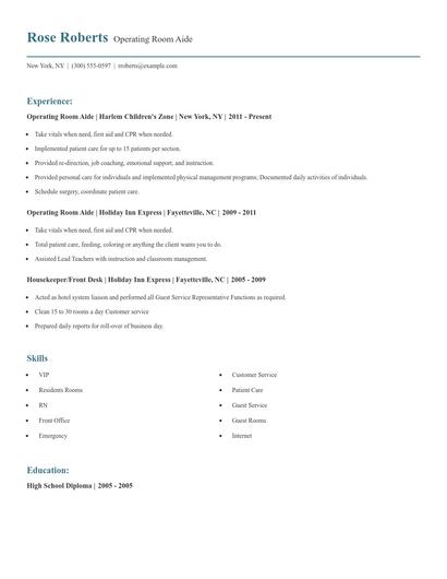 Operating Room Aide Resume