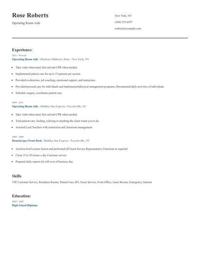 Operating Room Aide Resume